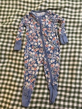 Little Sleepies Blue Floral Kids One-Piece Zip Footed Pajamas